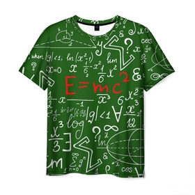 Мужская футболка 3D с принтом ФОРМУЛЫ ФИЗИКА в Курске, 100% полиэфир | прямой крой, круглый вырез горловины, длина до линии бедер | Тематика изображения на принте: e mc 2 | emc 2 | school | знаменитые формулы | физика | формулы | школа | эйнштейн
