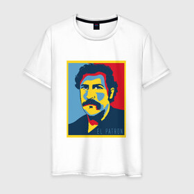 Мужская футболка хлопок с принтом EL PATRON в Курске, 100% хлопок | прямой крой, круглый вырез горловины, длина до линии бедер, слегка спущенное плечо. | el patron | pablo | эскобар