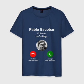 Мужская футболка хлопок с принтом Escobar в Курске, 100% хлопок | прямой крой, круглый вырез горловины, длина до линии бедер, слегка спущенное плечо. | Тематика изображения на принте: escobar | loving pablo | прикол | эскобар | юмор