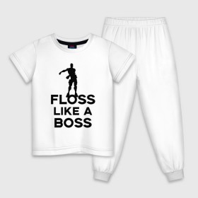 Детская пижама хлопок с принтом Floss like a boss в Курске, 100% хлопок |  брюки и футболка прямого кроя, без карманов, на брюках мягкая резинка на поясе и по низу штанин
 | Тематика изображения на принте: dance | floss like a boss | fortnite | swag | thebackpackkid | танец