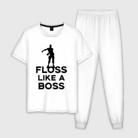 Мужская пижама хлопок с принтом Floss like a boss в Курске, 100% хлопок | брюки и футболка прямого кроя, без карманов, на брюках мягкая резинка на поясе и по низу штанин
 | dance | floss like a boss | fortnite | swag | thebackpackkid | танец