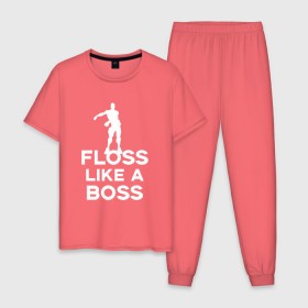 Мужская пижама хлопок с принтом Floss like a boss в Курске, 100% хлопок | брюки и футболка прямого кроя, без карманов, на брюках мягкая резинка на поясе и по низу штанин
 | dance | floss like a boss | fortnite | swag | thebackpackkid | танец