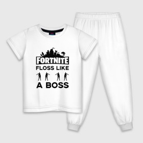 Детская пижама хлопок с принтом Floss like a boss в Курске, 100% хлопок |  брюки и футболка прямого кроя, без карманов, на брюках мягкая резинка на поясе и по низу штанин
 | dance | floss like a boss | fortnite | swag | thebackpackkid | танец