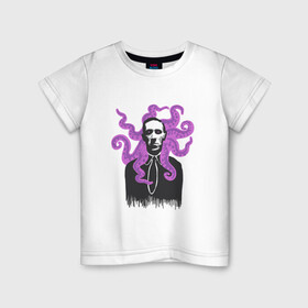 Детская футболка хлопок с принтом Лавкрафт в Курске, 100% хлопок | круглый вырез горловины, полуприлегающий силуэт, длина до линии бедер | Тематика изображения на принте: cthulhu | cthulhu fhtagn | lovecraft | ктулху | лавкрафт