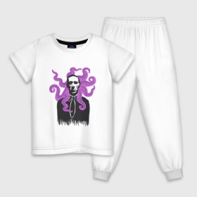 Детская пижама хлопок с принтом Лавкрафт в Курске, 100% хлопок |  брюки и футболка прямого кроя, без карманов, на брюках мягкая резинка на поясе и по низу штанин
 | cthulhu | cthulhu fhtagn | lovecraft | ктулху | лавкрафт