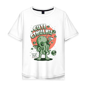 Мужская футболка хлопок Oversize с принтом Ктулху в Курске, 100% хлопок | свободный крой, круглый ворот, “спинка” длиннее передней части | Тематика изображения на принте: cthulhu | cthulhu fhtagn | lovecraft | ктулху | лавкрафт