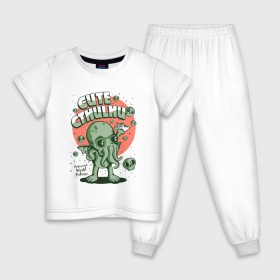 Детская пижама хлопок с принтом Ктулху в Курске, 100% хлопок |  брюки и футболка прямого кроя, без карманов, на брюках мягкая резинка на поясе и по низу штанин
 | Тематика изображения на принте: cthulhu | cthulhu fhtagn | lovecraft | ктулху | лавкрафт