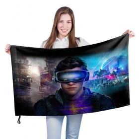 Флаг 3D с принтом Ready Player One (PRO) [2] в Курске, 100% полиэстер | плотность ткани — 95 г/м2, размер — 67 х 109 см. Принт наносится с одной стороны | Тематика изображения на принте: game | games | one | player | player one | ready player one | retro | robot | игрок | игры | первому игроку приготовиться | ретро | робот | фильм