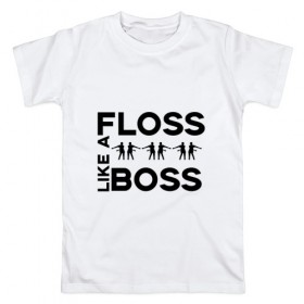 Мужская футболка хлопок с принтом Floss like a boss в Курске, 100% хлопок | прямой крой, круглый вырез горловины, длина до линии бедер, слегка спущенное плечо. | Тематика изображения на принте: 