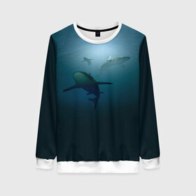 Женский свитшот 3D с принтом Акулы в Курске, 100% полиэстер с мягким внутренним слоем | круглый вырез горловины, мягкая резинка на манжетах и поясе, свободная посадка по фигуре | море | океан | подводный мир | рыба | хищник