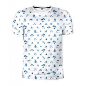 Мужская футболка 3D спортивная с принтом Морские символы в Курске, 100% полиэстер с улучшенными характеристиками | приталенный силуэт, круглая горловина, широкие плечи, сужается к линии бедра | 