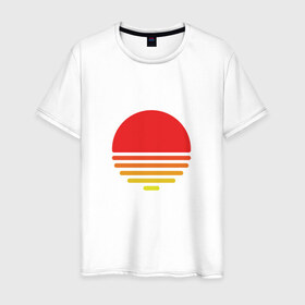 Мужская футболка хлопок с принтом Закат в Курске, 100% хлопок | прямой крой, круглый вырез горловины, длина до линии бедер, слегка спущенное плечо. | вода | волны | геометрия | закат | отражение | солнце