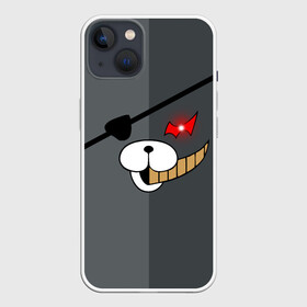 Чехол для iPhone 13 с принтом KUROKUMA  на сером в Курске,  |  | anime | bear | black  white | danganronpa | kurokuma | monodam | monokuma | monomi | monotaro | pink | rabbit | school | shirokuma | аниме | главарь | мoноми | монокума | черно белый | школа