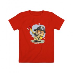 Детская футболка хлопок с принтом Пожарник в Курске, 100% хлопок | круглый вырез горловины, полуприлегающий силуэт, длина до линии бедер | 