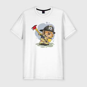 Мужская футболка премиум с принтом Пожарник в Курске, 92% хлопок, 8% лайкра | приталенный силуэт, круглый вырез ворота, длина до линии бедра, короткий рукав | 