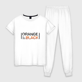 Женская пижама хлопок с принтом Orange Is the New Black в Курске, 100% хлопок | брюки и футболка прямого кроя, без карманов, на брюках мягкая резинка на поясе и по низу штанин | orange is the new black | оранжевый  хит сезона