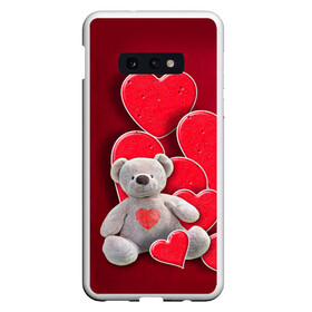 Чехол для Samsung S10E с принтом Мишка с сердечками в Курске, Силикон | Область печати: задняя сторона чехла, без боковых панелей | Тематика изображения на принте: девушкам | игрушка | любовь | медведь | мишка | плюшевый | сердечко | сердце