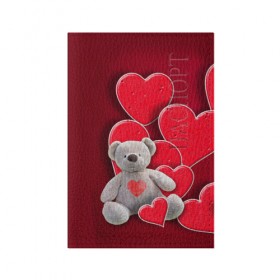 Обложка для паспорта матовая кожа с принтом Мишка с сердечками в Курске, натуральная матовая кожа | размер 19,3 х 13,7 см; прозрачные пластиковые крепления | девушкам | игрушка | любовь | медведь | мишка | плюшевый | сердечко | сердце