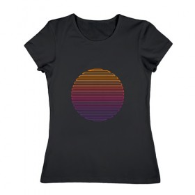 Женская футболка хлопок с принтом Линейное солнце в Курске, 100% хлопок | прямой крой, круглый вырез горловины, длина до линии бедер, слегка спущенное плечо | восход | геометрия | закат | линейное солнце | линии | минимализм | солнце