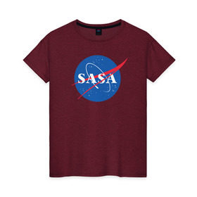 Женская футболка хлопок с принтом Саша (NASA) в Курске, 100% хлопок | прямой крой, круглый вырез горловины, длина до линии бедер, слегка спущенное плечо | 
