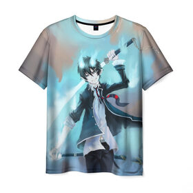 Мужская футболка 3D с принтом Rin Okumura в Курске, 100% полиэфир | прямой крой, круглый вырез горловины, длина до линии бедер | blue | exorcist | ария | ассии | вурдалак | геенны | демон | драгун | манга | рыцарь | синий | укротитель | экзорцист
