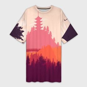 Платье-футболка 3D с принтом Firewatch в Курске,  |  | campo santo | firewatch | арт | вечер | вид | горы | закат | игра | лес | озеро | олень | пейзаж | пожарный дозор | солнце | холмы
