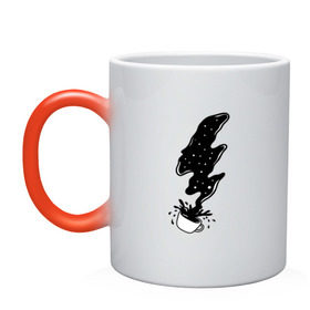 Кружка хамелеон с принтом Черный кофе в Курске, керамика | меняет цвет при нагревании, емкость 330 мл | арт | брызги | завтрак | капли | кофе | молния | напиток | черный кофе