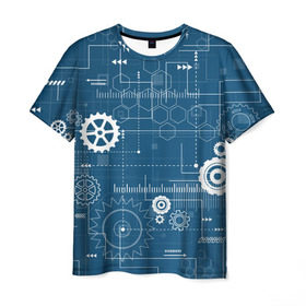 Мужская футболка 3D с принтом Механика в Курске, 100% полиэфир | прямой крой, круглый вырез горловины, длина до линии бедер | детали | механизм | механик | схема | чертеж | шестеренки