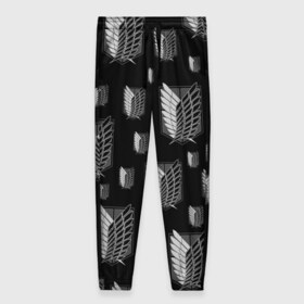 Женские брюки 3D с принтом Attack on titan art в Курске, полиэстер 100% | прямой крой, два кармана без застежек по бокам, с мягкой трикотажной резинкой на поясе и по низу штанин. В поясе для дополнительного комфорта — широкие завязки | 