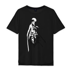 Мужская футболка хлопок Oversize с принтом Mikasa Ackerman в Курске, 100% хлопок | свободный крой, круглый ворот, “спинка” длиннее передней части | mikasa | микаса