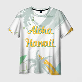 Мужская футболка 3D с принтом Aloha Hawaii в Курске, 100% полиэфир | прямой крой, круглый вырез горловины, длина до линии бедер | Тематика изображения на принте: aloha | summer | sun | travel | гавайи | лето | путешествия