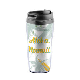 Термокружка-непроливайка с принтом Aloha Hawaii в Курске, внутренняя часть — пищевой пластик, наружная часть — прозрачный пластик, между ними — полиграфическая вставка с рисунком | объем — 350 мл, герметичная крышка | aloha | summer | sun | travel | гавайи | лето | путешествия
