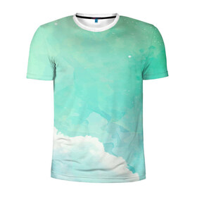 Мужская футболка 3D спортивная с принтом Облако в Курске, 100% полиэстер с улучшенными характеристиками | приталенный силуэт, круглая горловина, широкие плечи, сужается к линии бедра | Тематика изображения на принте: абстракт | вектор | звезды | зеленый | красиво | небо | облако | синий | узор
