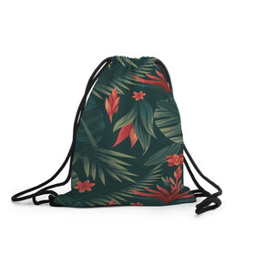 Рюкзак-мешок 3D с принтом Тропики в Курске, 100% полиэстер | плотность ткани — 200 г/м2, размер — 35 х 45 см; лямки — толстые шнурки, застежка на шнуровке, без карманов и подкладки | вектор | джунгли | дизайн | зеленый | красиво | красный | лес | лето | папоротник | тропики | тропические листья