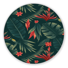 Коврик для мышки круглый с принтом Тропики в Курске, резина и полиэстер | круглая форма, изображение наносится на всю лицевую часть | вектор | джунгли | дизайн | зеленый | красиво | красный | лес | лето | папоротник | тропики | тропические листья