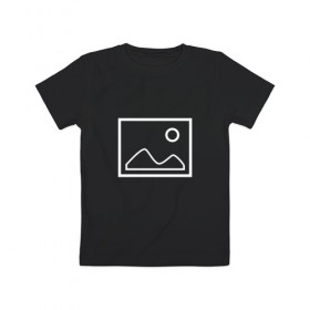 Детская футболка хлопок с принтом Ярлык картинки в Курске, 100% хлопок | круглый вырез горловины, полуприлегающий силуэт, длина до линии бедер | геометрия | горы | картинка | квадрат | круг | минимализм | поле | рамка | солнце | ярлык