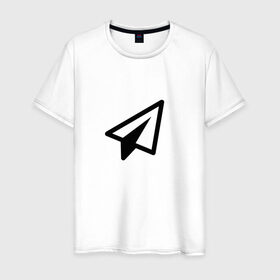 Мужская футболка хлопок с принтом Самолетик в Курске, 100% хлопок | прямой крой, круглый вырез горловины, длина до линии бедер, слегка спущенное плечо. | геометрия | иконка | минимализм | самолетик | сообщение | треугольники | ярлык