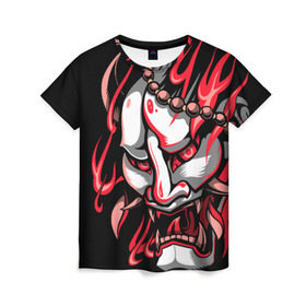 Женская футболка 3D с принтом Демон Они в Курске, 100% полиэфир ( синтетическое хлопкоподобное полотно) | прямой крой, круглый вырез горловины, длина до линии бедер | demon | demons | japan | manga | oni | китай | манга | мифология