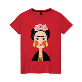 Женская футболка хлопок с принтом Фрида Кало в Курске, 100% хлопок | прямой крой, круглый вырез горловины, длина до линии бедер, слегка спущенное плечо | frida kahlo de rivera | фрида кало