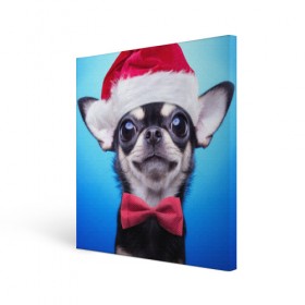 Холст квадратный с принтом рождество в Курске, 100% ПВХ |  | dog | happy new year | бантик | взгляд | глаза | новый год | пинчер | праздник | санта клаус | собака | той терьер
