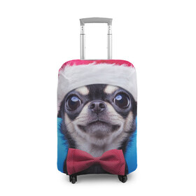 Чехол для чемодана 3D с принтом рождество в Курске, 86% полиэфир, 14% спандекс | двустороннее нанесение принта, прорези для ручек и колес | dog | happy new year | бантик | взгляд | глаза | новый год | пинчер | праздник | санта клаус | собака | той терьер