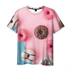 Мужская футболка 3D с принтом пончики в Курске, 100% полиэфир | прямой крой, круглый вырез горловины, длина до линии бедер | candy | еда | конфеты | пончики | сладости