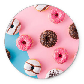 Коврик для мышки круглый с принтом пончики в Курске, резина и полиэстер | круглая форма, изображение наносится на всю лицевую часть | candy | еда | конфеты | пончики | сладости