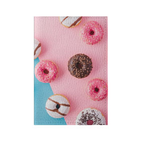 Обложка для паспорта матовая кожа с принтом пончики в Курске, натуральная матовая кожа | размер 19,3 х 13,7 см; прозрачные пластиковые крепления | candy | еда | конфеты | пончики | сладости