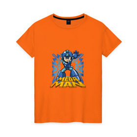 Женская футболка хлопок с принтом Megaman в Курске, 100% хлопок | прямой крой, круглый вырез горловины, длина до линии бедер, слегка спущенное плечо | 
