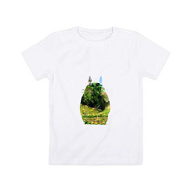 Детская футболка хлопок с принтом Тоторо в Курске, 100% хлопок | круглый вырез горловины, полуприлегающий силуэт, длина до линии бедер | Тематика изображения на принте: art | hayao miyazaki | mei kusakabe | tonari no totoro | берлога | лапа | лес | мой сосед тоторо | хаяо миядзаки