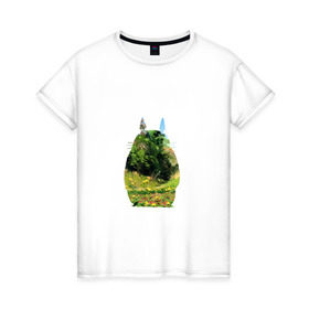 Женская футболка хлопок с принтом Тоторо в Курске, 100% хлопок | прямой крой, круглый вырез горловины, длина до линии бедер, слегка спущенное плечо | art | hayao miyazaki | mei kusakabe | tonari no totoro | берлога | лапа | лес | мой сосед тоторо | хаяо миядзаки