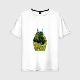 Женская футболка хлопок Oversize с принтом Тоторо в Курске, 100% хлопок | свободный крой, круглый ворот, спущенный рукав, длина до линии бедер
 | art | hayao miyazaki | mei kusakabe | tonari no totoro | берлога | лапа | лес | мой сосед тоторо | хаяо миядзаки