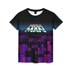 Женская футболка 3D с принтом Megaman city в Курске, 100% полиэфир ( синтетическое хлопкоподобное полотно) | прямой крой, круглый вырез горловины, длина до линии бедер | maga man | megaman