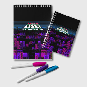 Блокнот с принтом Megaman city в Курске, 100% бумага | 48 листов, плотность листов — 60 г/м2, плотность картонной обложки — 250 г/м2. Листы скреплены удобной пружинной спиралью. Цвет линий — светло-серый
 | maga man | megaman